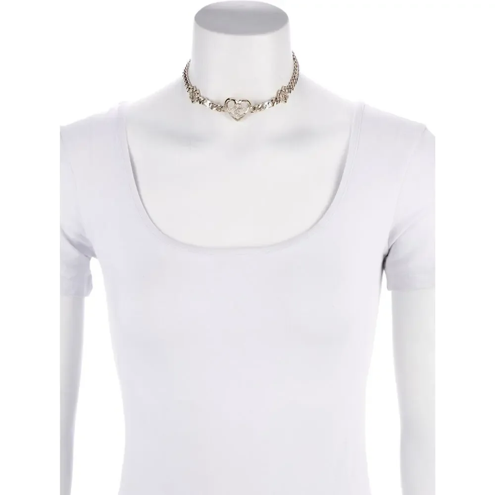 Chanel  Gold-tone Strass Interlocking CC Heart Choker Necklace
